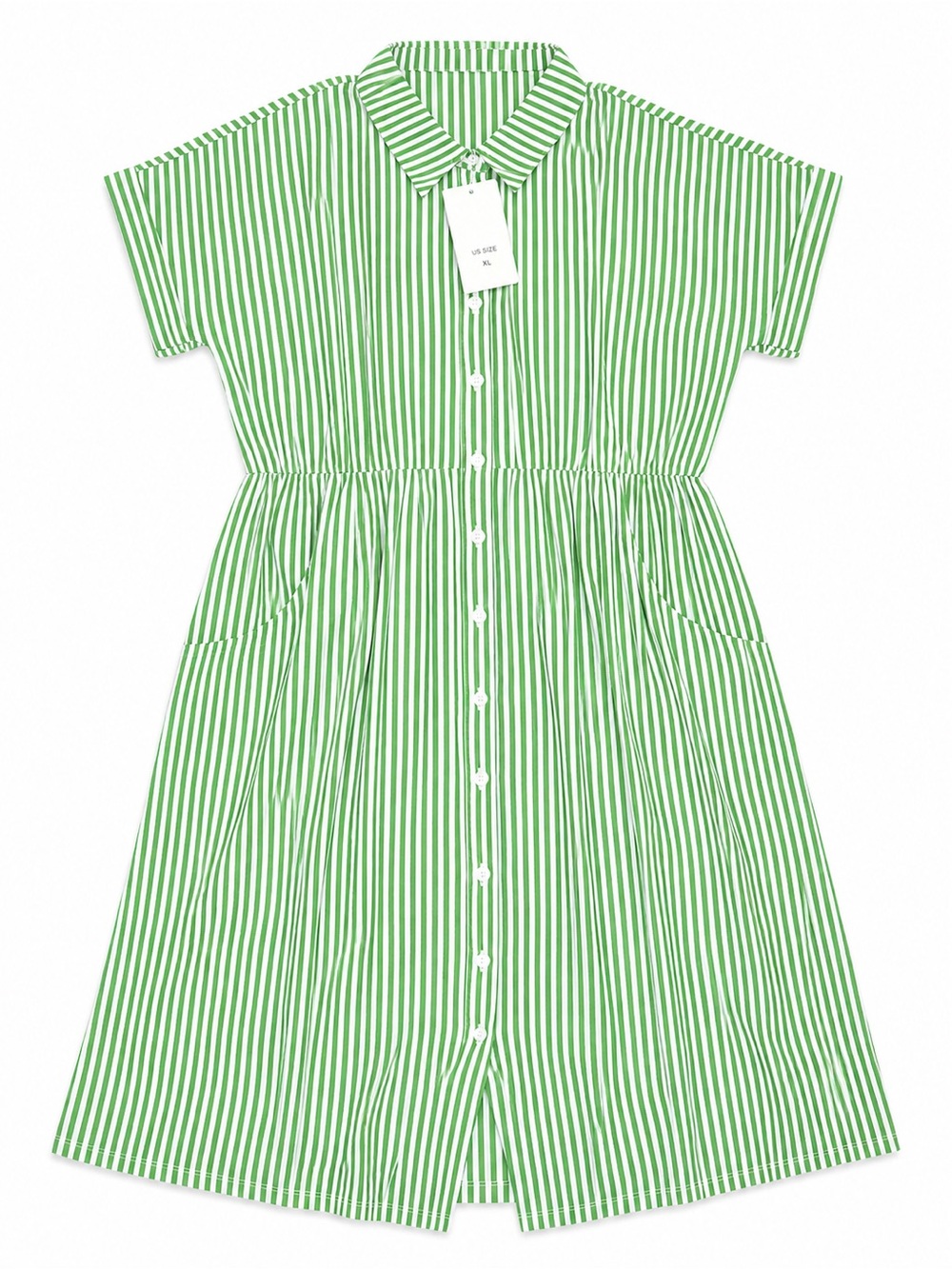 Green Stripe Button-Front Shirt Dress